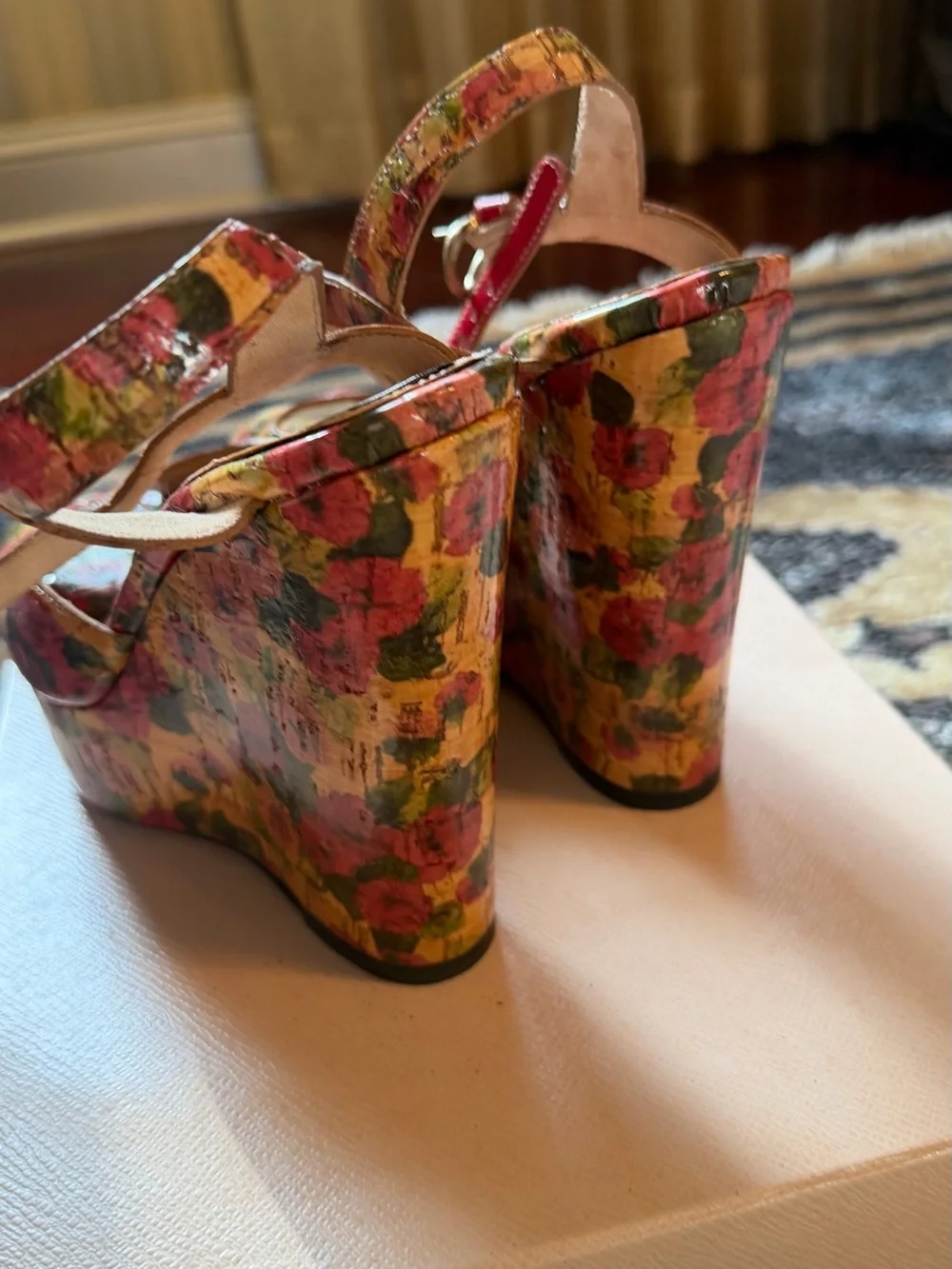 D&G Floral Patent Leather Peep-Toe Platform Sandals - Multicolor